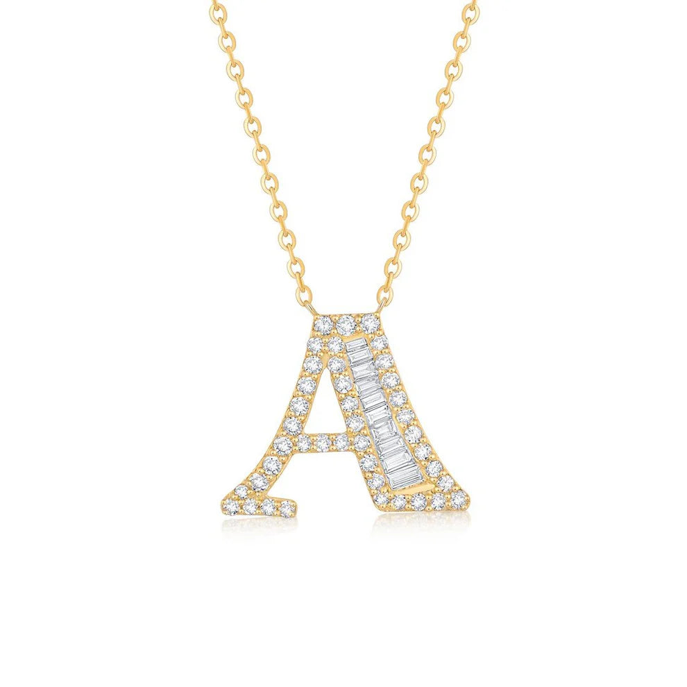 Baguette Diamond Initial Necklace