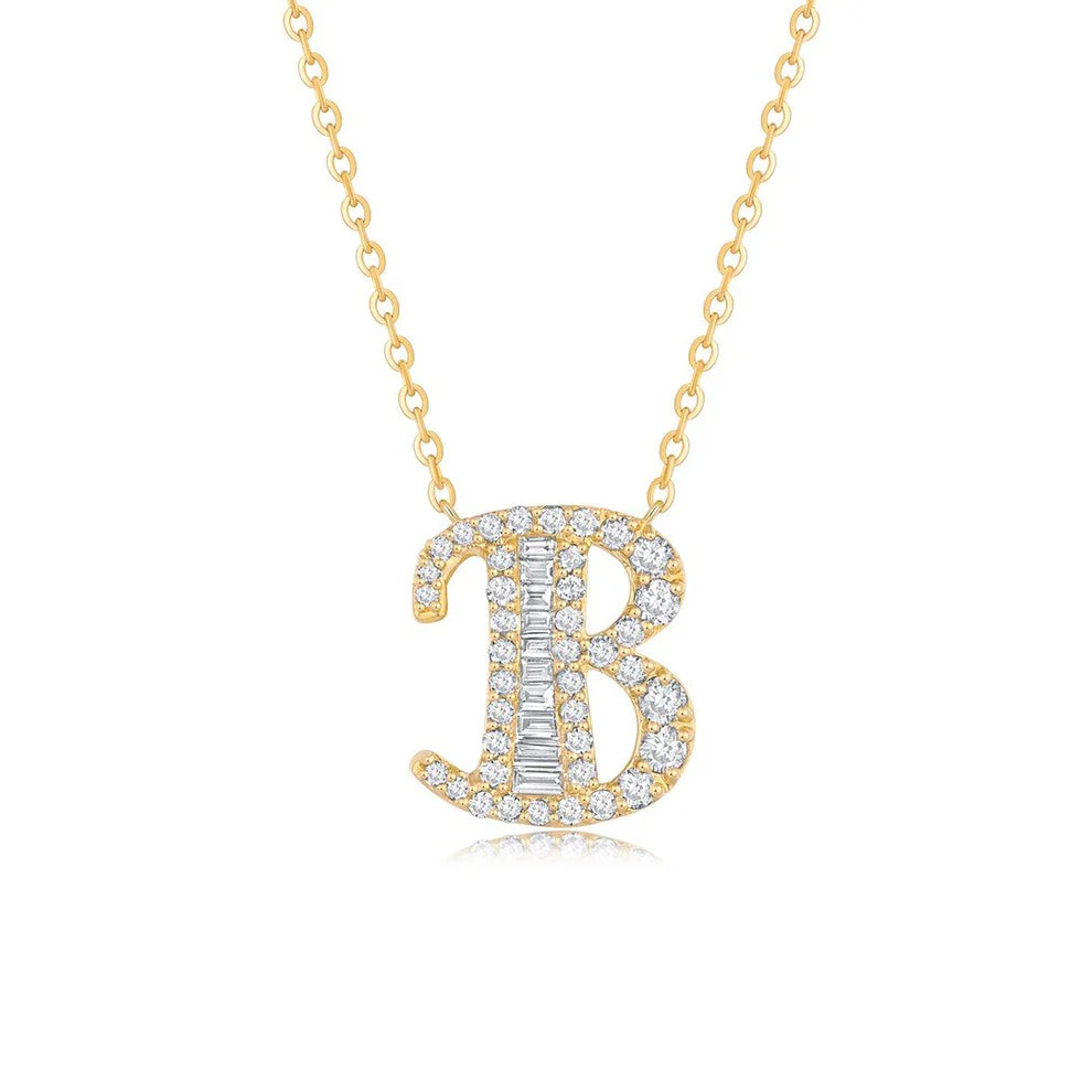 Baguette Diamond Initial Necklace