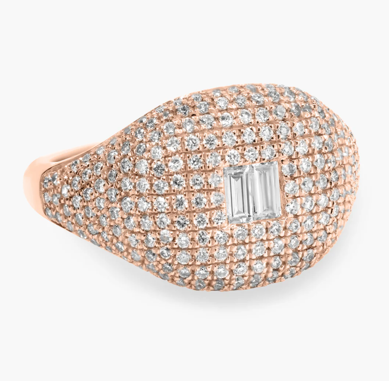 Baguette Center Pavé Cushion Ring